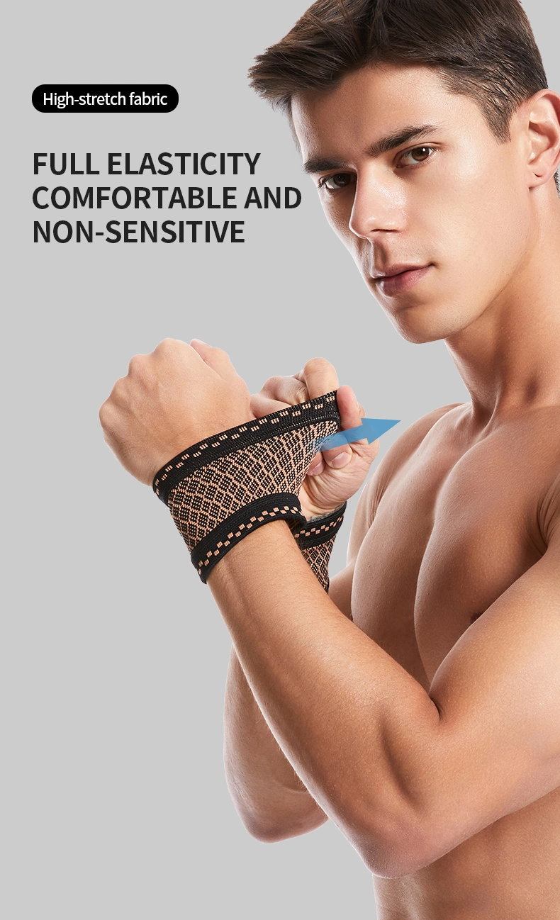 6059#Elastic & Breathable Knitted Nylon Compression Wrist Support Brace Copper Sleeve